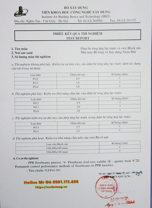 Kết quả thí nhiệm sàn bê tông nhẹ