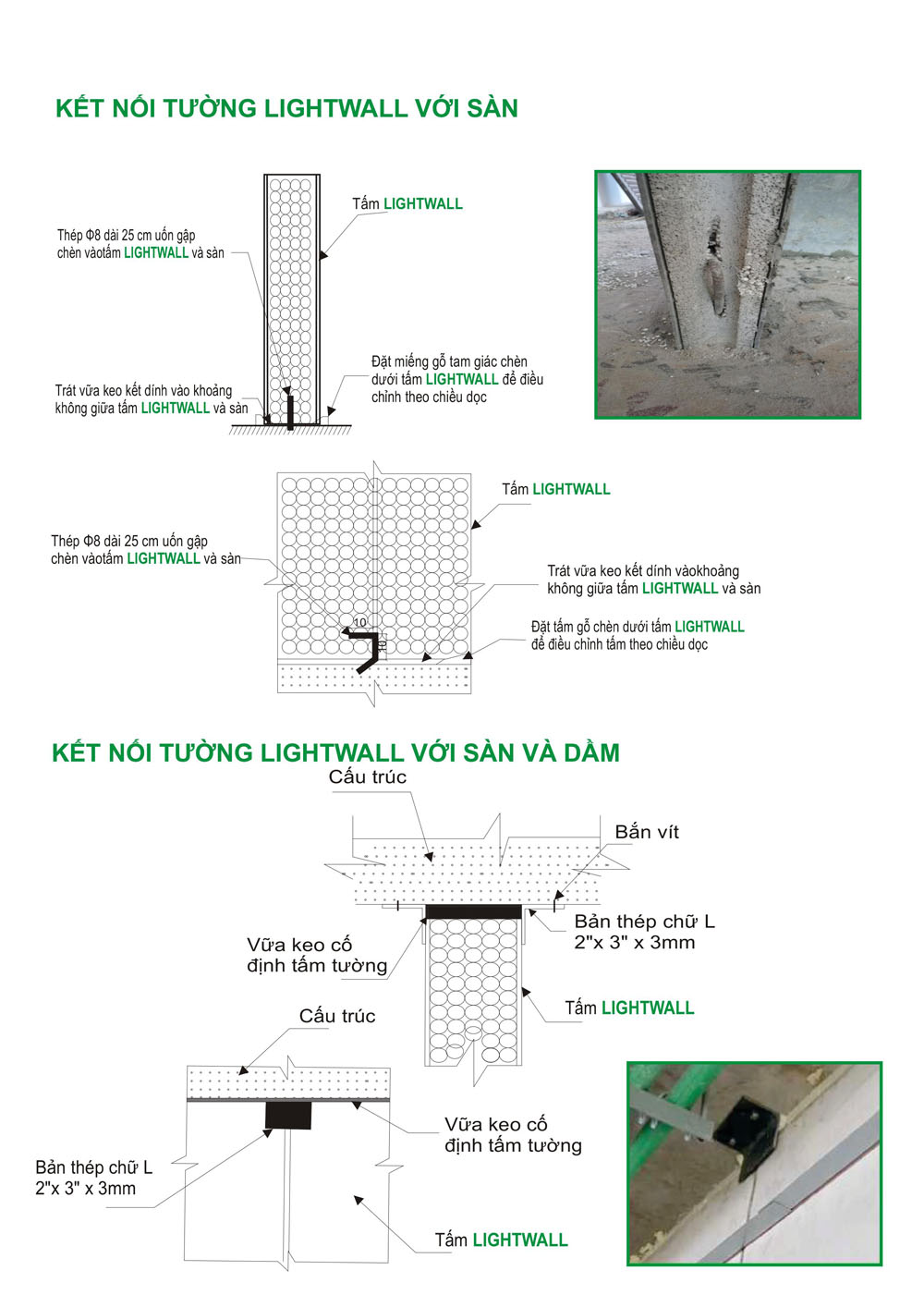 Kết nối tấm bê tông Hightwall với sàn nhà và trần nhà