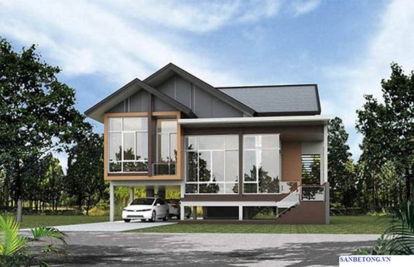 Nhà sàn bê tông nghỉ dưỡng hiện đại