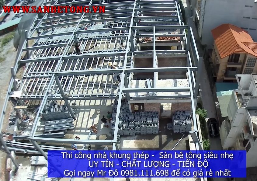 Công trình sàn bê tông nhẹ và khung thép từ trên cao