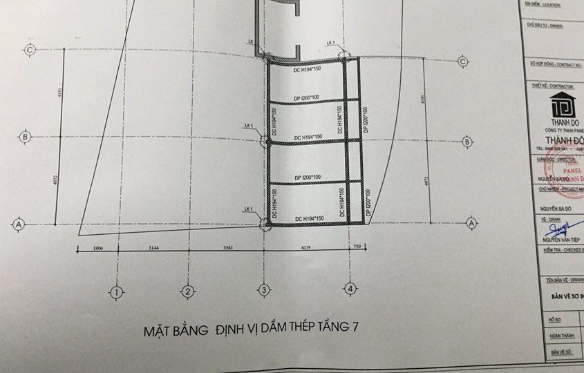 Bản vẽ mặt bằng định vị khung thép tầng 7