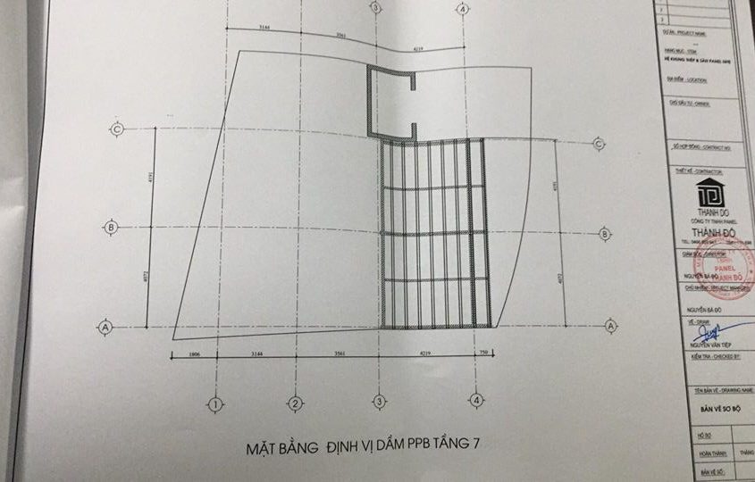 Bản vẽ mặt bằng định vị dầm bê tông PPB tầng 7