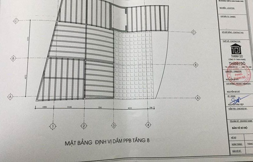 Bản vẽ mặt bằng định vị dầm bê tông cho sàn bê tông nhẹ tại Trần Duy Hưng