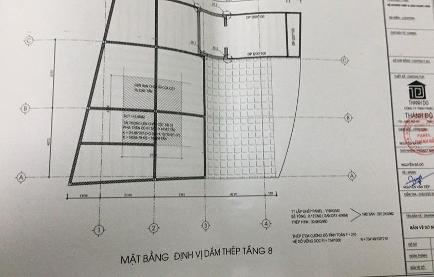 Bản vẽ mặt bằng định vị khung thép tầng 8